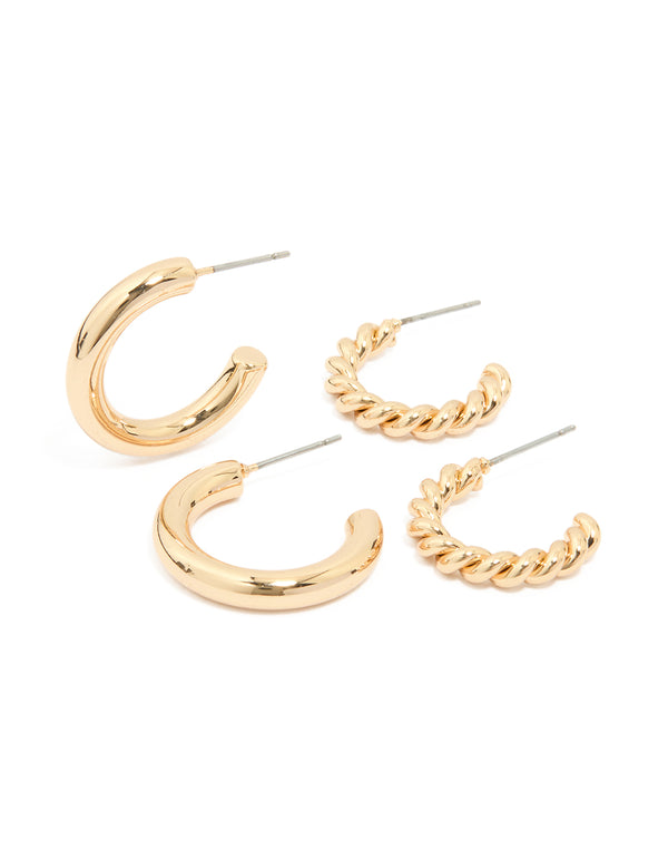 Gold Twisted & Round Hoop Earrings 2-Pack