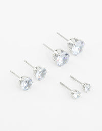 Silver Diamante Mixed Size Stud Earrings 3-Pack - link has visual effect only