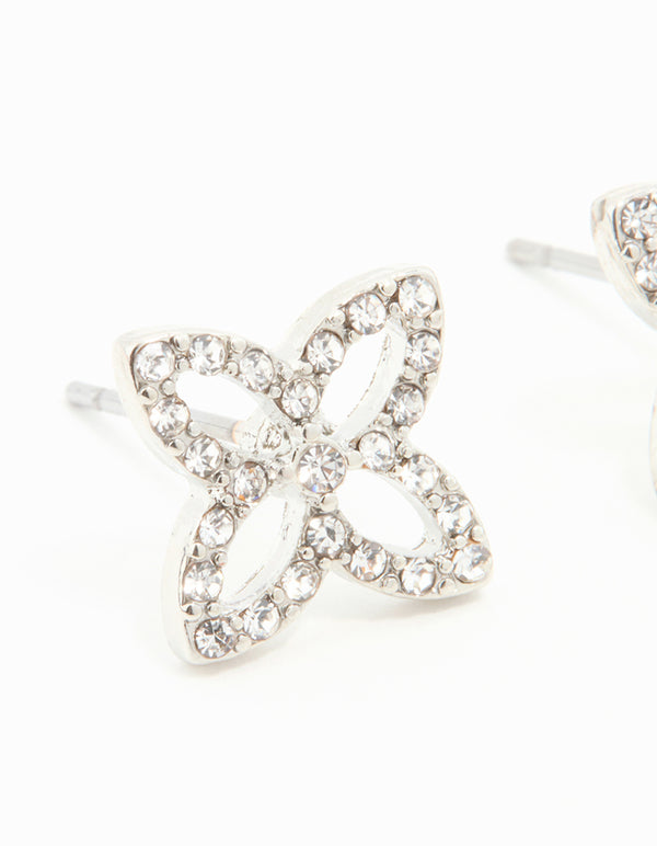 Surgical Steel Diamante Flower Stud Earrings