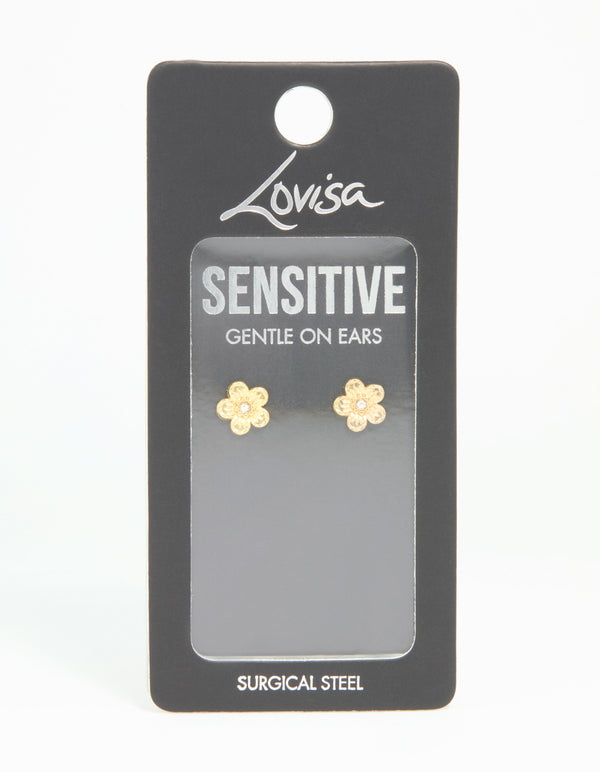 Gold Plated Surgical Steel Diamante Flower Stud Earrings