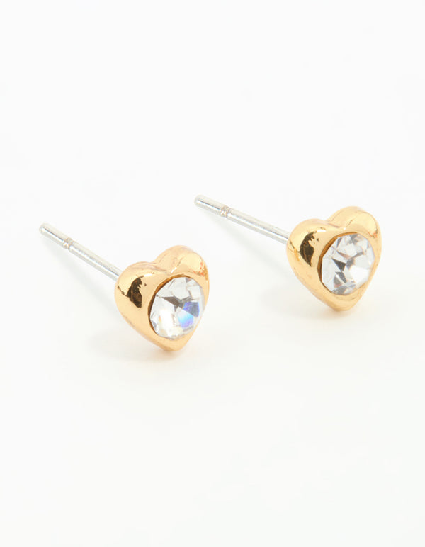Gold Plated Surgical Steel Diamante Heart Stud Earrings