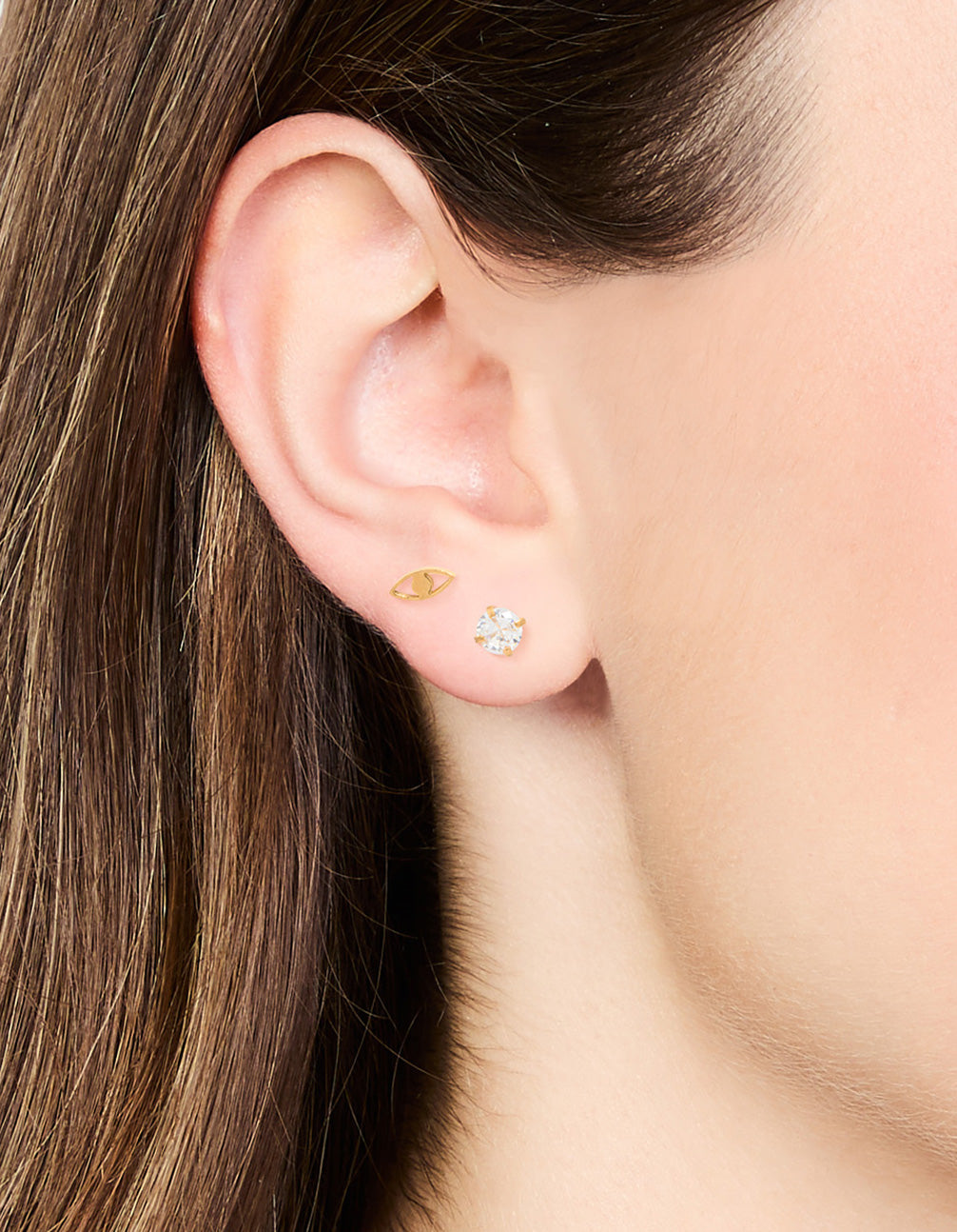 Gold Plated Surgical Steel Cubic Zirconia Eye Stud Earrings 2-Pack