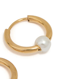 Gold Plated Surgical Steel Pearl Huggie Earrings - link has visual effect only