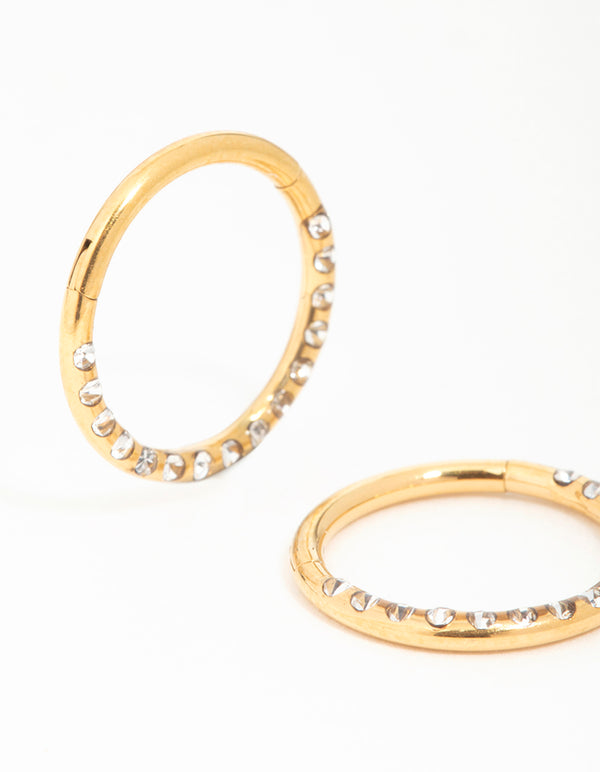 Gold Plated Surgical Steel Diamante Pavé Hoop Earrings