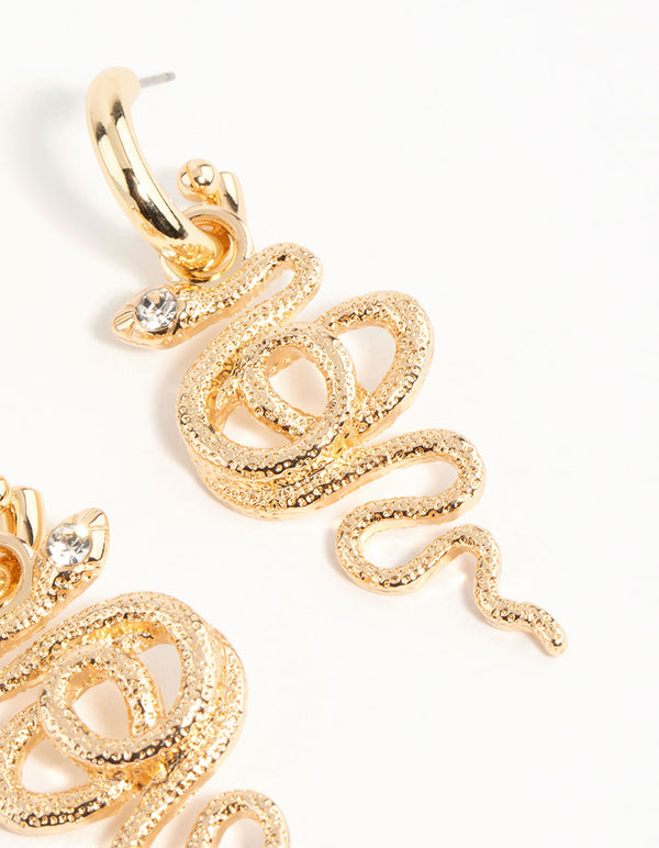 Gold Curved Snake Hoop Earrings
