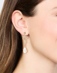 Gold Diamante & Pearl Snake Drop Earrings - link has visual effect only