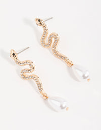 Gold Diamante & Pearl Snake Drop Earrings - link has visual effect only