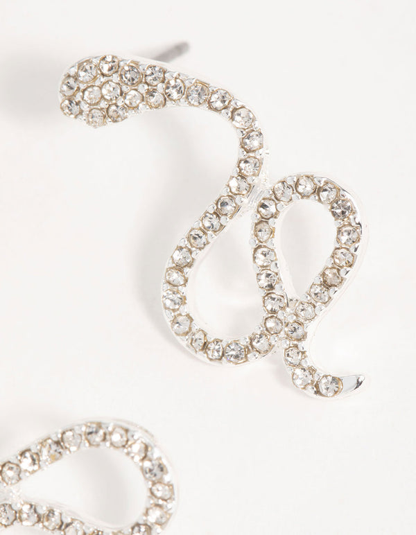 Silver Thin Curved Snake Stud Earrings