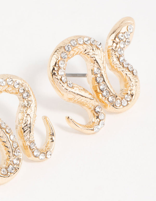 Gold Curved Snake Stud Earrings