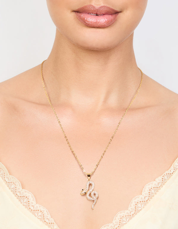 Gold Curved Snake Pendant Necklace