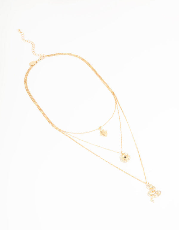 Gold Snake & Eye Layered Necklace