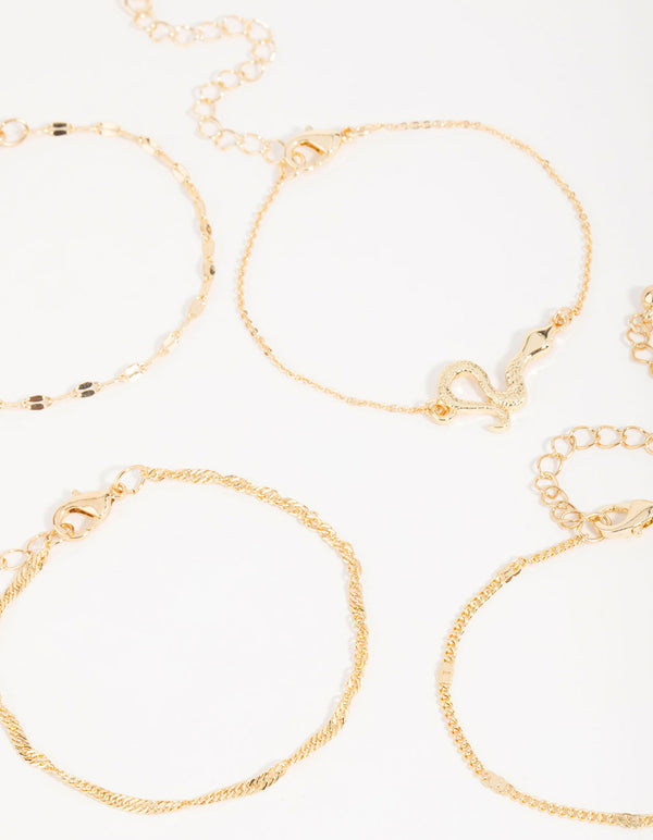 Gold Snake Bracelets 4-Pack