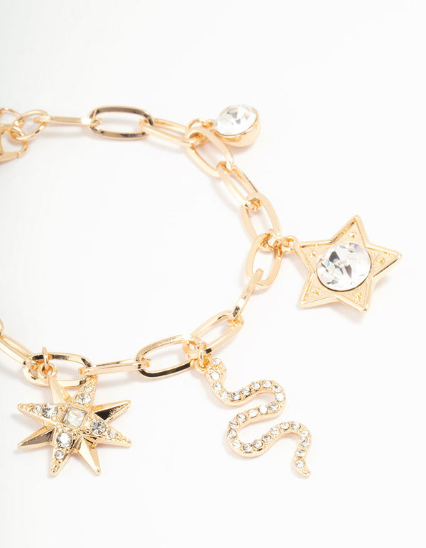 Gold Snake & Star Charm Bracelet