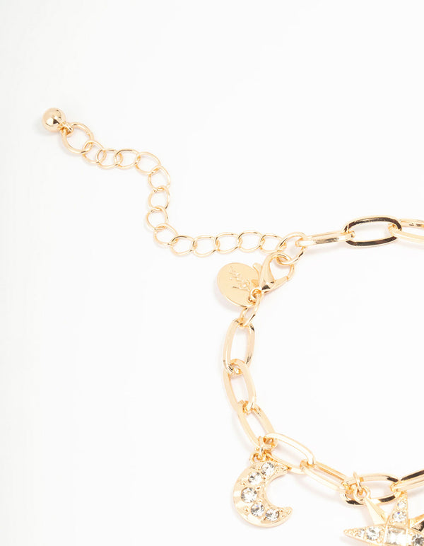 Gold Snake & Star Charm Bracelet