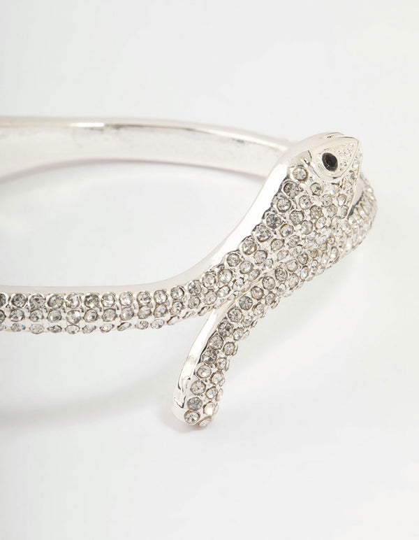 Silver Diamante Snake Wrist Cuff