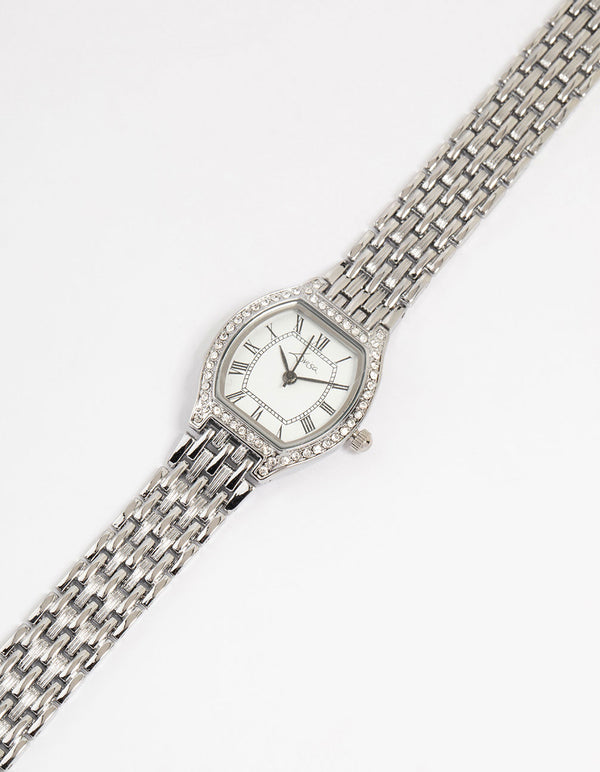 Silver Diamante Roman Numeral Small Watch