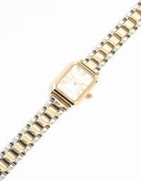 Mixed Metals Rectangle Roman Numeral Watch - link has visual effect only
