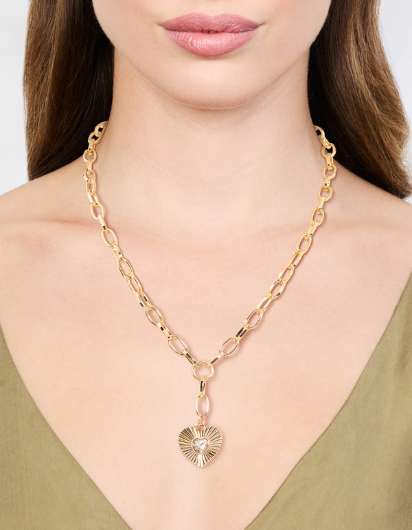 Gold Plated Heart Pendant Charm Necklace