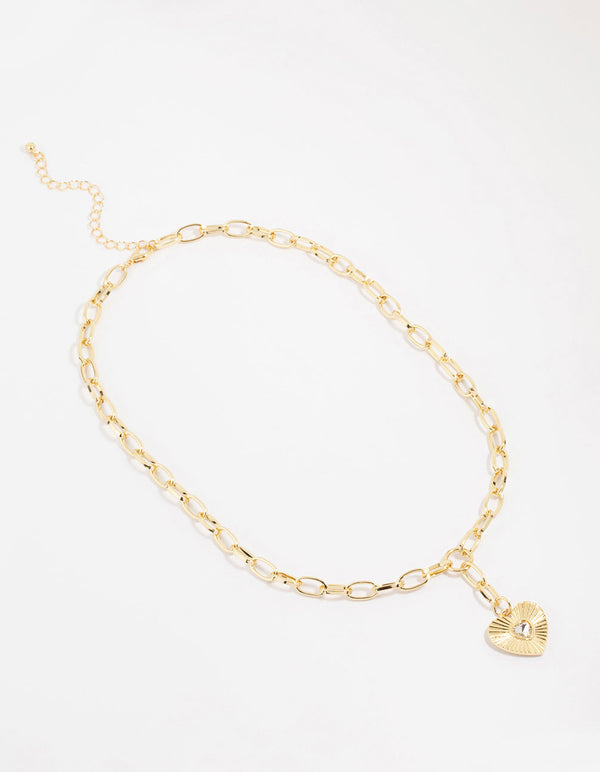 Gold Plated Heart Pendant Charm Necklace