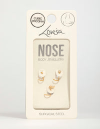 Gold Plated Surgical Steel Cubic Zirconia Butterfly Nose Piercings 3-Pack - link has visual effect only