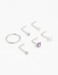Surgical Steel Cubic Zirconia Flower Nose Piercing 6-Pack - link has visual effect only