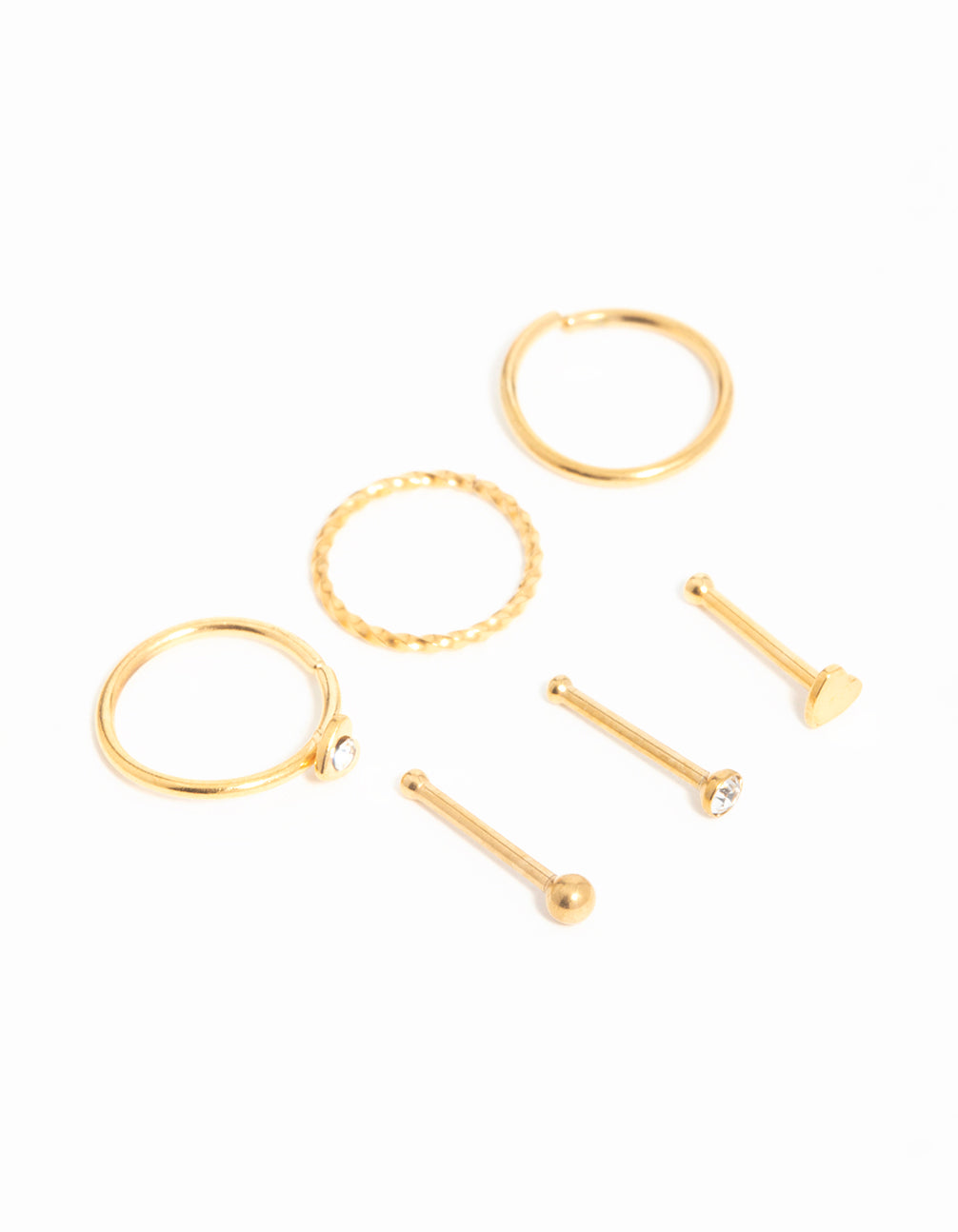 Gold Plated Surgical Steel Micro Heart Nose Piercing 6-Pack