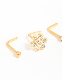 Gold Plated Surgical Steel Cubic Zirconia Flower Nose Piercings 3-Pack - link has visual effect only