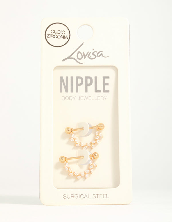 Surgical Steel Cubic Zirconia Vine Nipple Bars 2-Pack