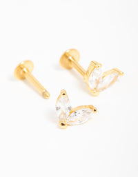 Gold Plated Surgical Steel Cubic Zirconia Flat Back Stud 2-Pack - link has visual effect only