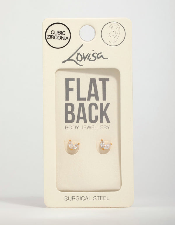 Gold Plated Surgical Steel Cubic Zirconia Flat Back Stud 2-Pack