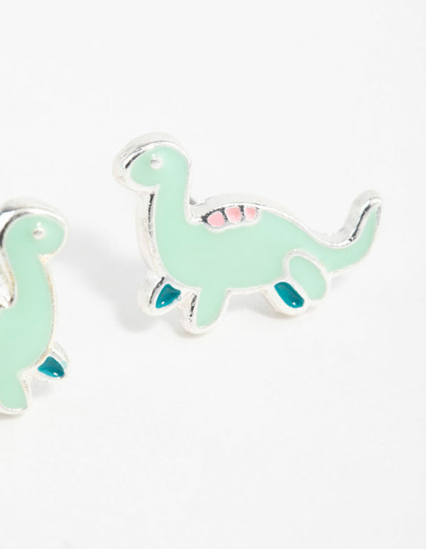 Silver Dinosaur Cartoon Stud Earrings