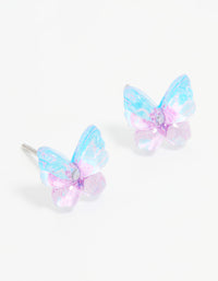 Purple & Blue Acrylic Bubble Butterfly Stud Earrings - link has visual effect only