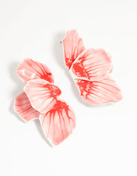 Gold Pink Coated Metal Hammered Statement Petal Stud Earrings - link has visual effect only