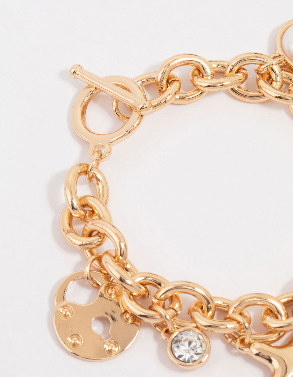 Gold Cross & Pearl Charm Bracelet