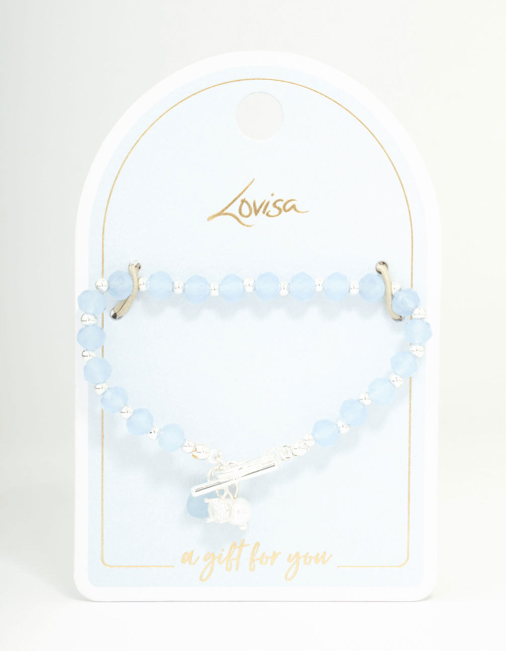 Silver Pearl & Diamante Blue Beaded Bracelet