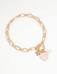 Gold Pearl Heart Charm T & O Bracelet - link has visual effect only