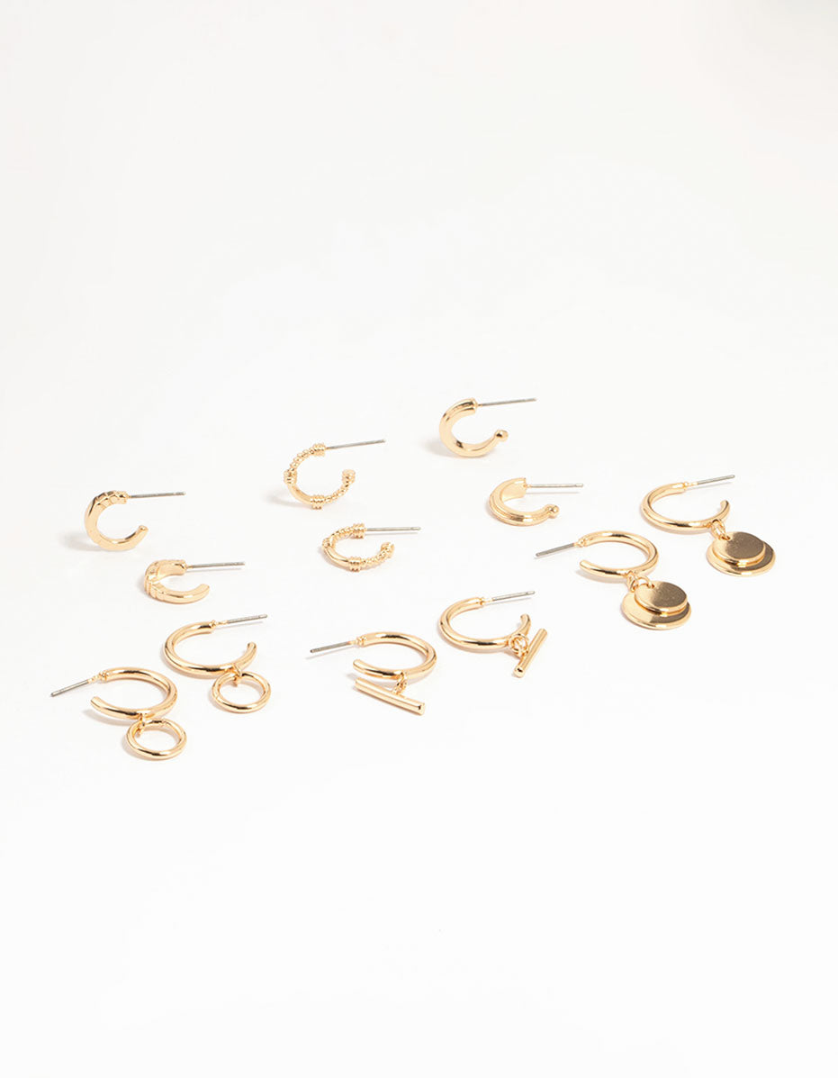Gold Drop Hoop Earrings 6-Pack