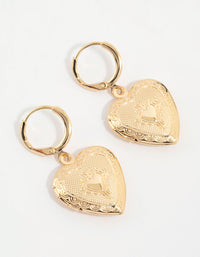 Gold Heart Locket Drop Earrings - link has visual effect only