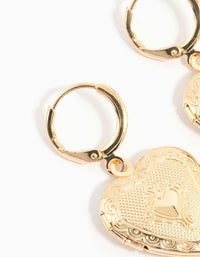 Gold Heart Locket Drop Earrings - link has visual effect only
