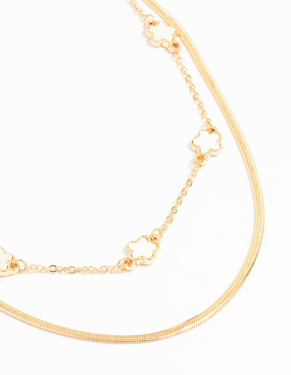 Gold Flower Layered Necklace