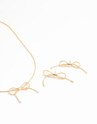 Gold Dainty Bow Necklace & Earrings Set - link has visual effect only