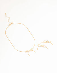 Gold Dainty Bow Necklace & Earrings Set - link has visual effect only