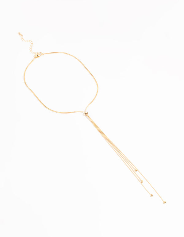 Gold Thin Tassel Y-Necklace