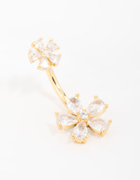 Gold Plated Surgical Steel Cubic Zirconia Double Daisy Belly Bar - link has visual effect only