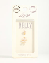 Gold Plated Surgical Steel Cubic Zirconia Double Daisy Belly Bar - link has visual effect only