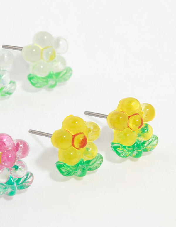 Multicoloured Acrylic Flower Stud Earrings 8-Pack