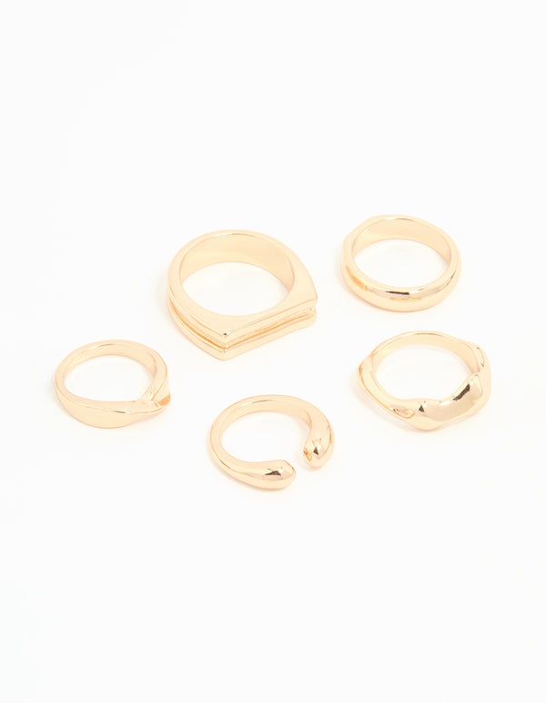 Gold Chunky Mixed Rings 8-Pack