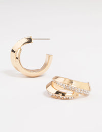 Gold Thick Diamante Double Hoop Earrings - link has visual effect only