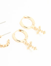 Gold Diamante Cross Huggie Earrings 3-Pack - link has visual effect only