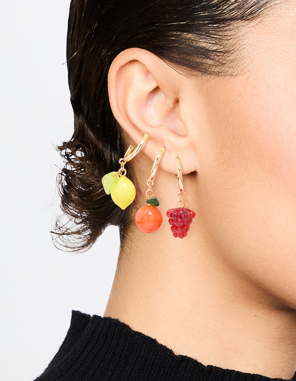 Gold Fruit Stud Earrings 3-Pack